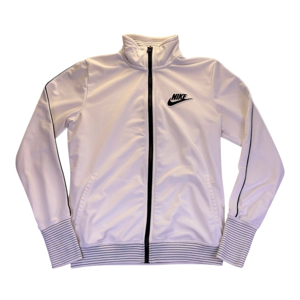 Nike Sportswear Women's M Track Jacket White Black Striped Full‎ Zip Sporty Fall